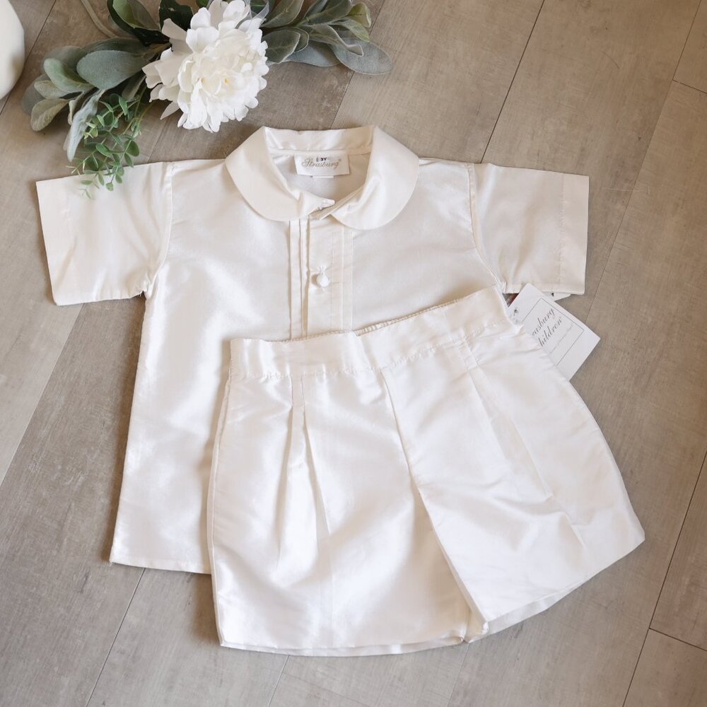 Strasburg RARE Heirloom Boys Ivory Silk Dressy Short Set 3/4 Ring Bearer NWT